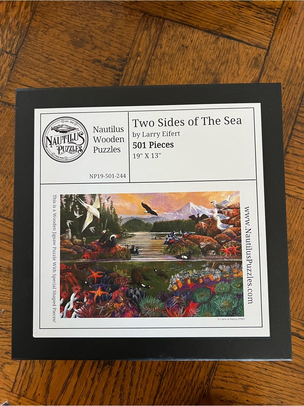 Nautilus Two Sides of the Sea Wooden Puzzle - Black with Multicolor Artwork